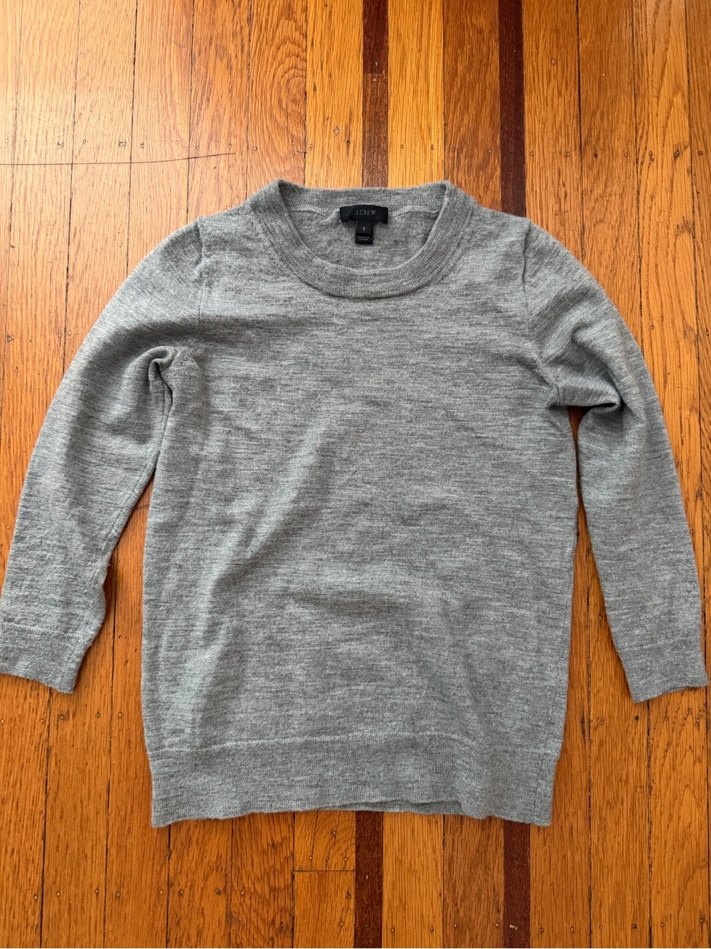 J. Crew 100% merino wool crew neck sweater gray S slim fit 3/4 sleeves